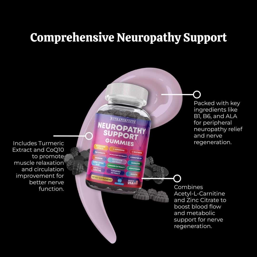 Sugar Free Neuropathy Support Gummies for Nerve – Enhanced Nerve Health, Regeneration, Cognitive Support with Vitamin B1, B6, B12, Magnesium, ALA, Turmeric, CoQ10 & More NutraPerfecto Au supplements