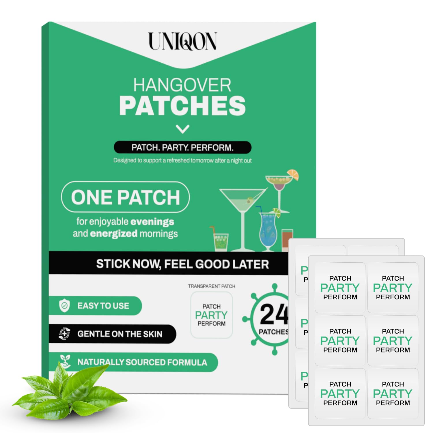 Recovery Patches 24 Pack, 100% Natural Ingredients Party Recovery Patch with Skin-Friendly & Waterproof Design, Strong Adhesive Party Patch for Secure Fit, Enhanced Morning Formula Uniqon Au supplements