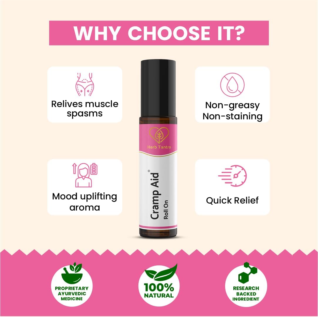 Cramp Aid Roll On for Menstrual Cramps | Instant Period Pain Relief | | Natural & Ayurvedic Alternative to hot Bags | Fits in Pocket Generic Au supplements