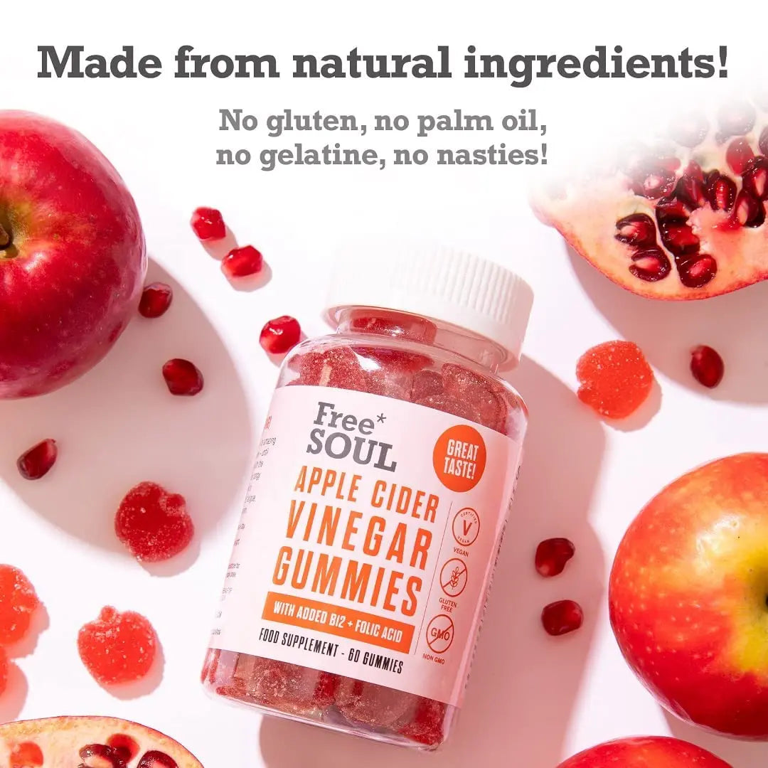 Apple Cider Vinegar Gummies with The Mother 1000mg Enhanced with Vitamin B12 & Folic Free Soul Au supplements