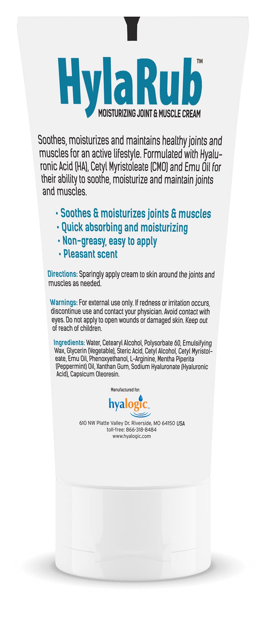 HylaRub HA Joint & Muscle Cream – Hyaluronic Acid Muscle Rub w/Emu Oil & CMO – Non Greasy, Soothes, Moisturizes & Maintains Shoulders, Knees, Back, HIPS & More 6 oz. by Hyalogic Hyalogic Au supplements