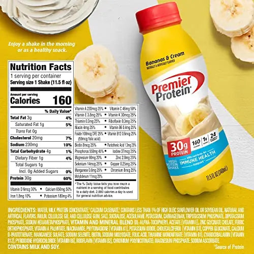 Premier Protein Shake, Bananas & Cream, 30g Protein, 1g Sugar, 24 Vitamins & Minerals Premier Protein Au supplements