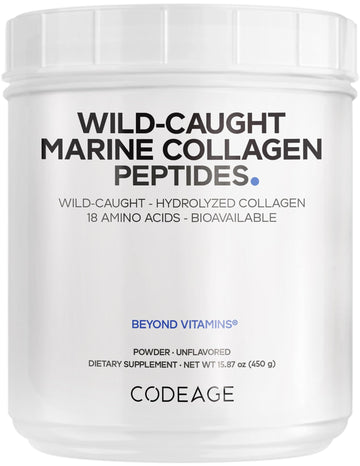 Codeage Marine Collagen Powder - Wild-Caught Hydrolyzed Fish Collagen Peptides - Type 1 & 3 Collagen Protein Supplement - Amino Acids for Skin, Hair, Nails - Paleo Friendly, Non-GMO, 15.87 Ounces Codeage Au supplements