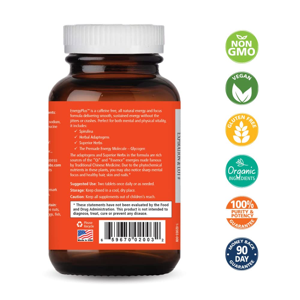 Energy Plus by Pure Essence - Caffeine Free, All Natural Herbal Energy and Focus Supplement - Smooth, No Jitters No Crash - 60 Tablets PURE ESSENCE LABS Au supplements