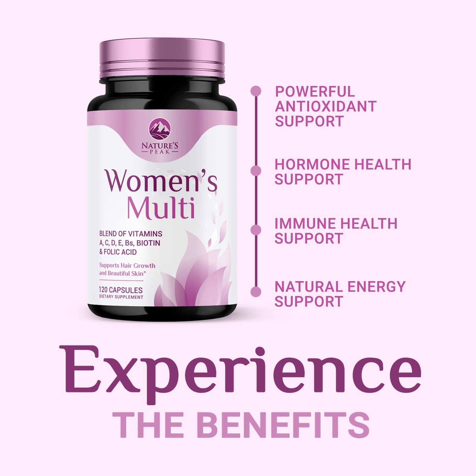 Multivitamin for Women - Complete Daily Womens Multivitamins with Calcium, Folate, Vitamin A, C, D, E & B Vitamins, Zinc and Iron - Multi Vitamins for Bone, Energy & Immune Support - 120 Capsules Nature's Peak Au supplements