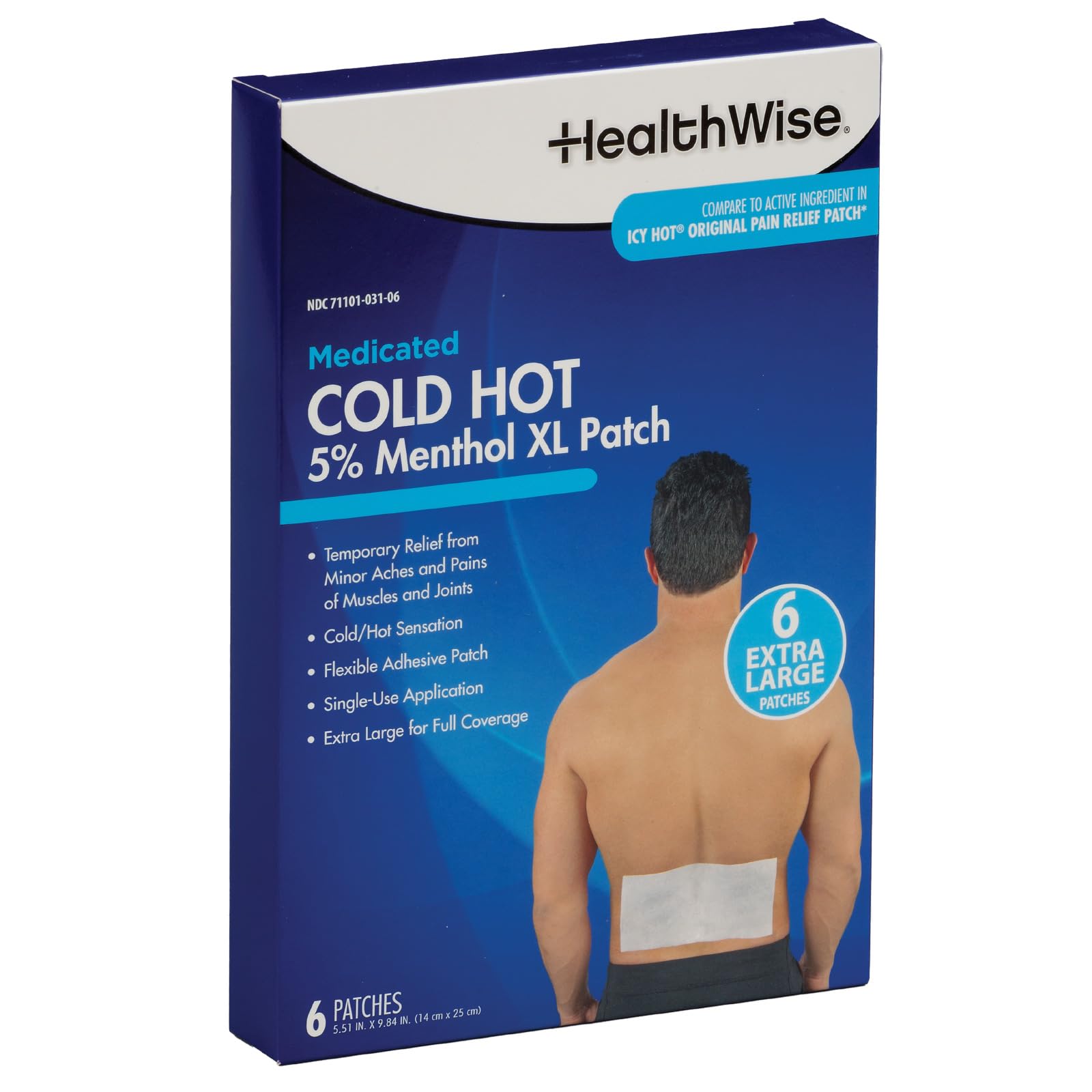 HealthWise Cold Hot Medicated Menthol XL Patch | 5% Menthol | Back and Large Areas | 5.51” x 9.84” | 6-Count | Paraben-Free | Soothes Minor Aches and Pains | Super-Size Relief HealthWise Au supplements
