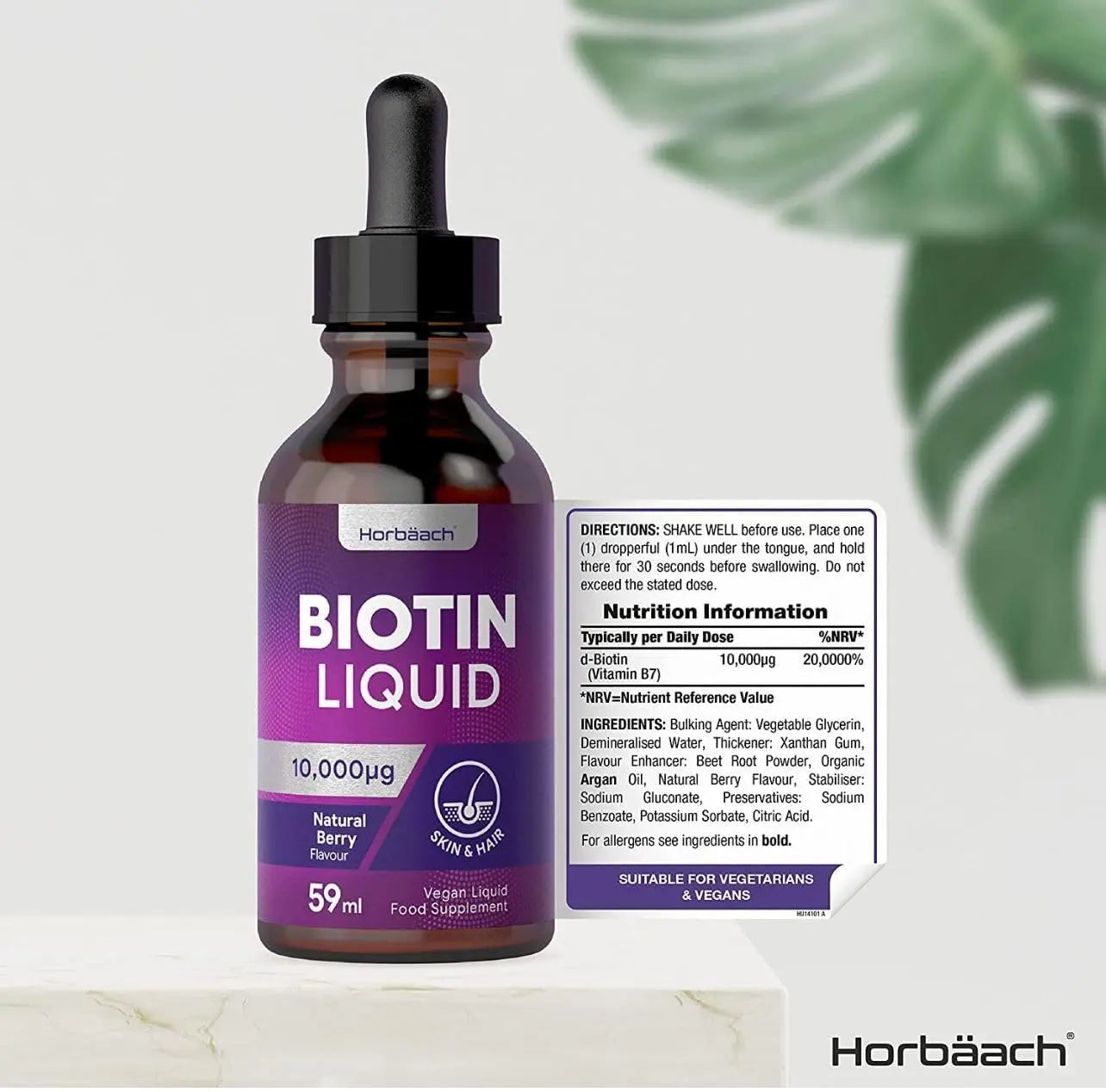 Biotin Liquid Drops for Hair & Skin Support | 10000 mcg Supplement | 59 ml Vitamin B7 Horbäach Au supplements