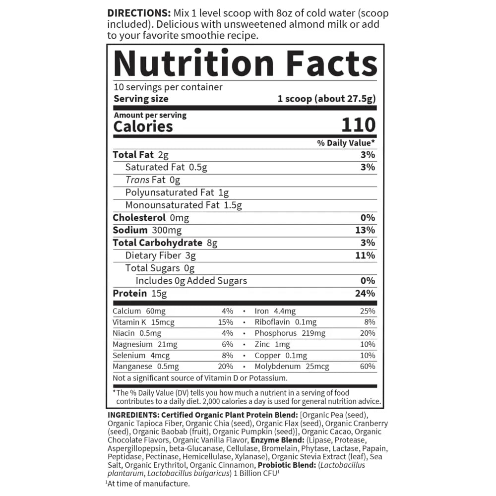 Garden of Life Organic Plant Protein Smooth Chocolate Powder, 10 Servings - Vegan, Grain Garden of Life Au supplements