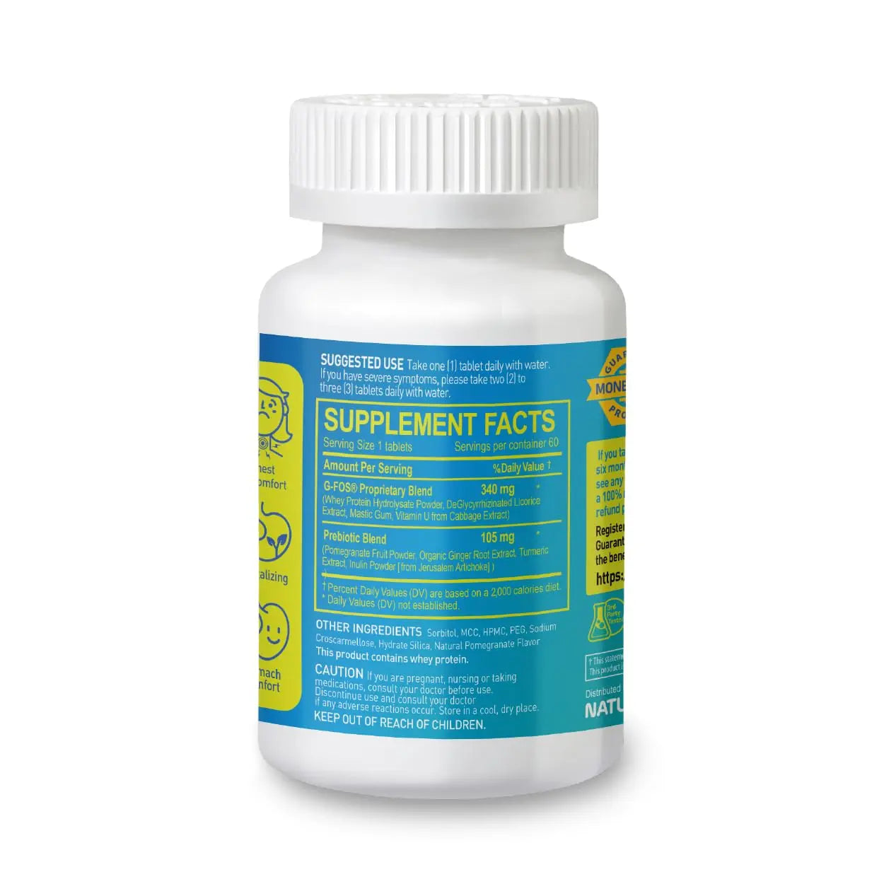 Gastro Support – Digestive Health Supplement with G-FOS Blend, Organic Ginger Root, Licorice Extract, Mastic Gum & Pomegranate – Supports Digestive Comfort & Gut Balance – 60 Tablets, 60 Day Supply NATURION Au supplements