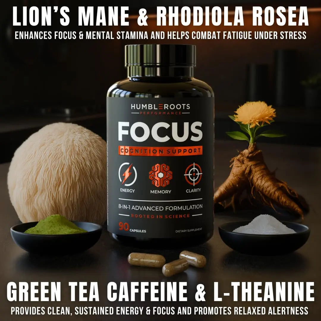 FOCUS + THINK Nootropic Brain Supplement Bundle - Energy, Memory & Focus Support - Caffeine + Caffeine-Free Cognitive Stack with Lion's Mane, Bacopa, Citicoline & L-Theanine - 2 Bottles (90 + 90 Capsu HUMBLEROOTS PERFORMANCE Au supplements