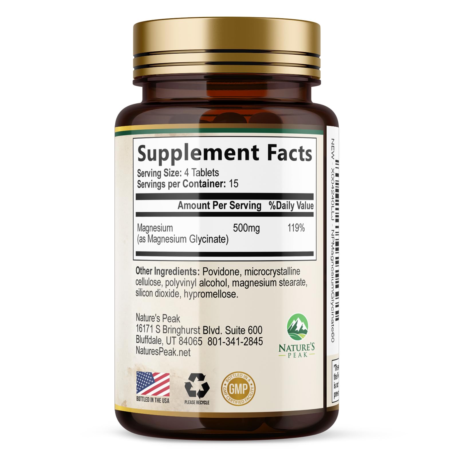Magnesium Glycinate 500mg Per Serving - High Absorption Chelated Magnesium Supplement for Muscle, Bone and Heart Health Support - Easy Digestion & Gentle on Your Stomach - USA Bottled - 60 Tablets Nature's Peak Au supplements