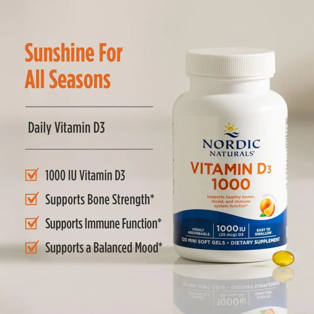 Nordic Naturals Vitamin D3 1000, Orange - 120 Mini Soft Gels - 1000 IU Vitamin D3 - Supports Healthy Bones Nordic Naturals Au supplements