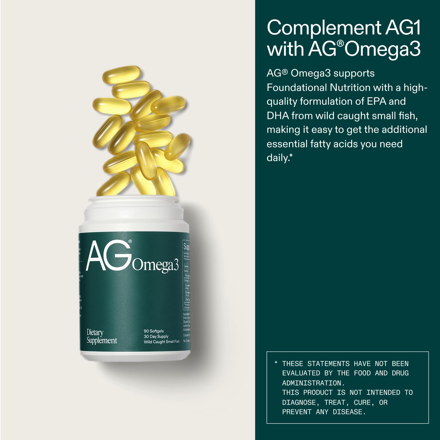 AG1 Omega 3 Fish Oil Softgels – 2000mg EPA & DHA from Wild-Caught Fish, Supports Heart, Brain & Joint Health | 90 Capsules | Athletic Greens Supplement AG1 Au supplements