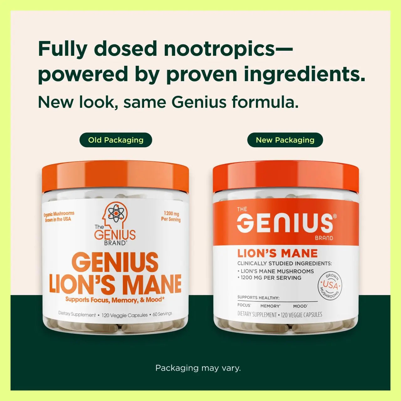 The Genius Brand Genius Lion's Mane - Plant-Based Supplement for Memory, Focus & Mood Support - Organic & Non-GMO - 120 Veggie Capsules The Genius Brand Au supplements