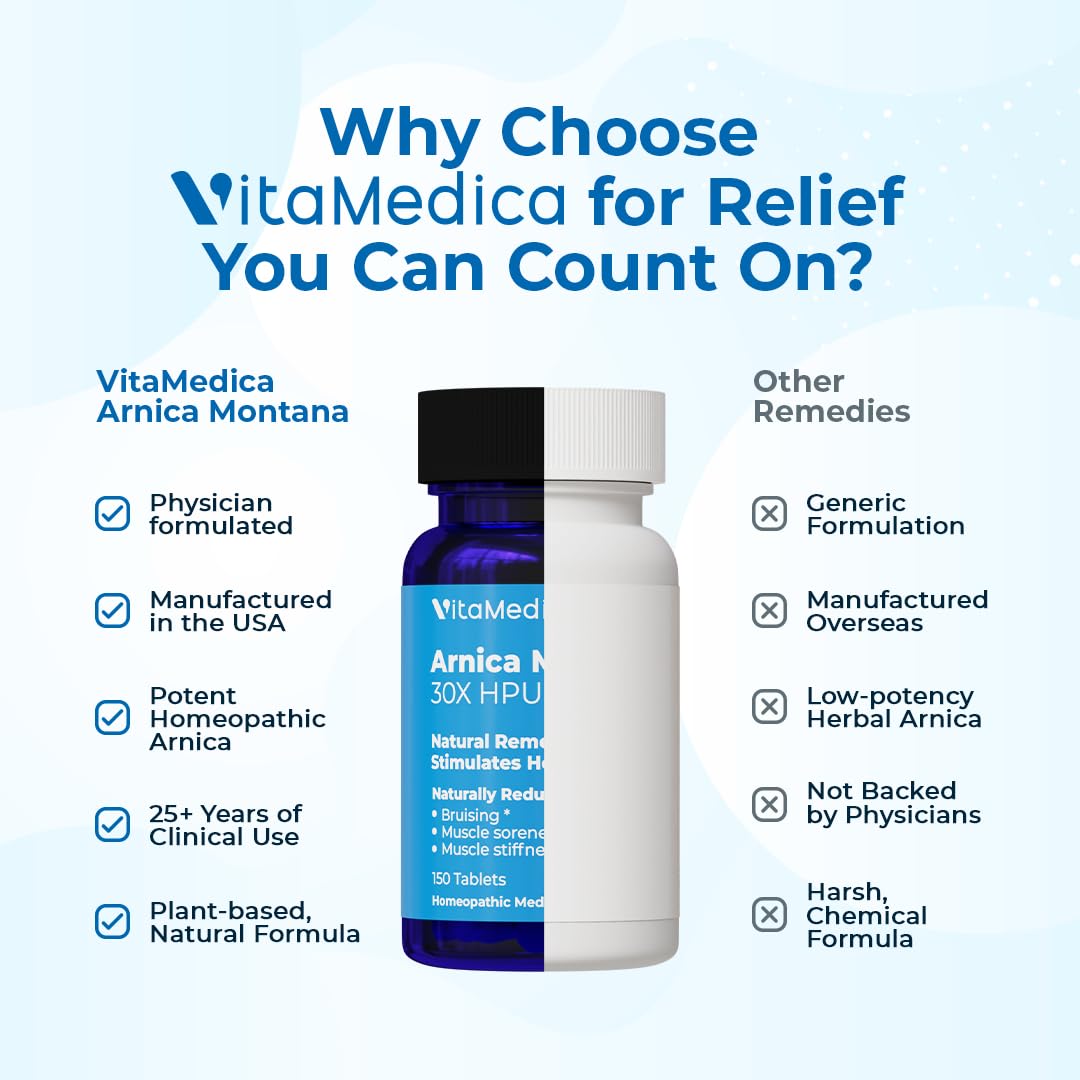 VitaMedica Arnica Montana 30X Rapid Dissolve Arnica Tablets for Natural Pain, Bruising, and Swelling Support - Homeopathic Medicine for Injury and Surgery Recovery - 150 Ct - 50 Servings VitaMedica Au supplements