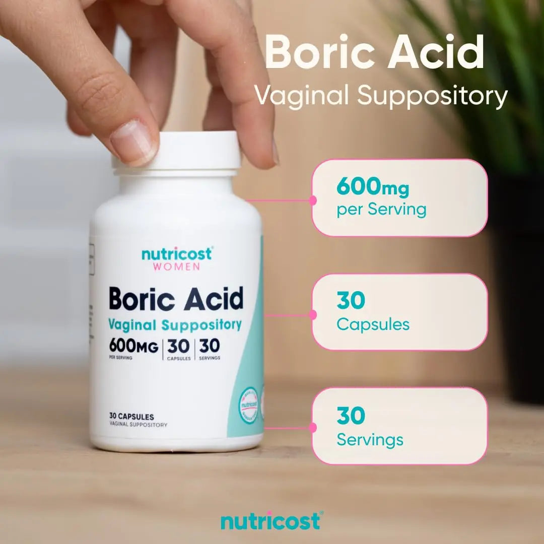 Nutricost Boric Acid 600mg, 30 Capsules - Vaginal Suppository - Non-GMO - for Women Nutricost Au supplements