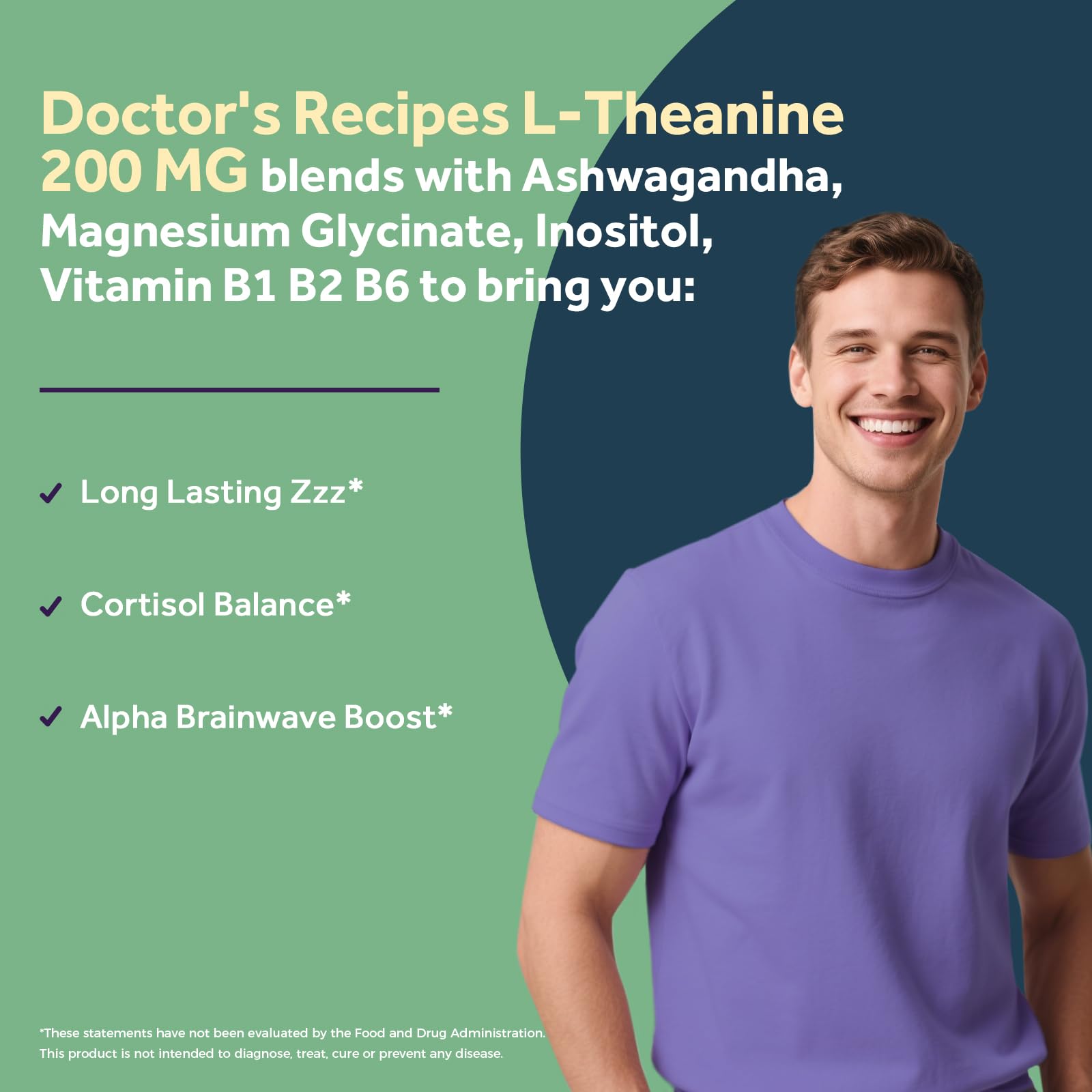 Doctor's Recipes L-Theanine 200 mg, Magnesium Glycinate, Ashwagandha, Inositol, Vitamin B6 B1 B2, Calm Relaxation Mood Cortisol Manager Nerve Focus Sleep Aid Quality No Drowsiness, Vegan, 90 Capsules Doctor's Recipes Au supplements