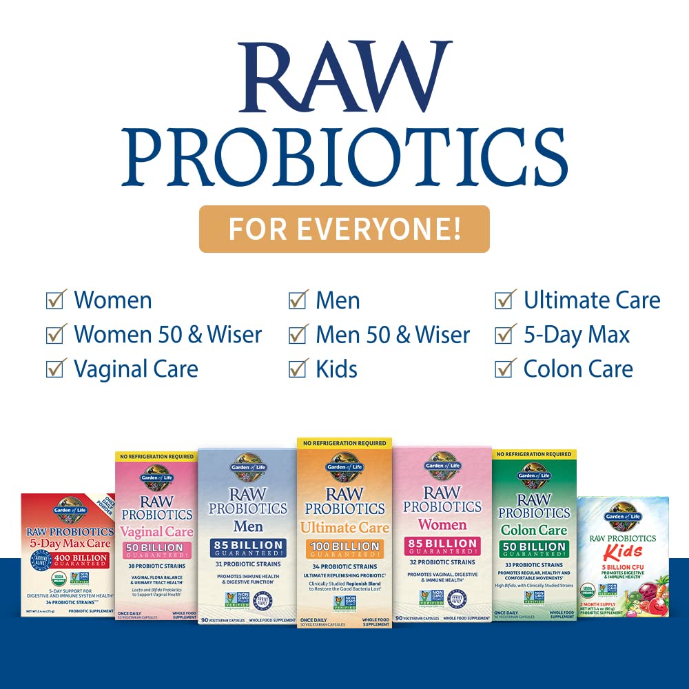 Garden of Life Probiotics for Women and Men - Raw Probiotics Colon Care 50 Billion CFU and Enzymes, Shelf Stable Once Daily Acidophilus Probiotic for Regularity and Immune Health Support, 30 Capsules Garden of Life Au supplements