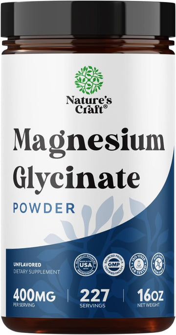 Potent Magnesium Glycinate Powder 400mg - Calm Magnesium Powder Bulk for Muscle Relax, Calm & Sleep Support for Adults - Glycinate Mag Soothe Vegan & Non-GMO Supplement - 1 Pack Natures Craft Au supplements
