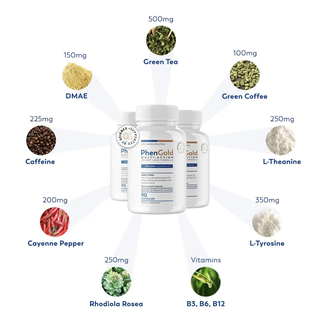PhenGold Pills, Original Multi-Action Weight Management Formula with Green Tea PhenGold Au supplements