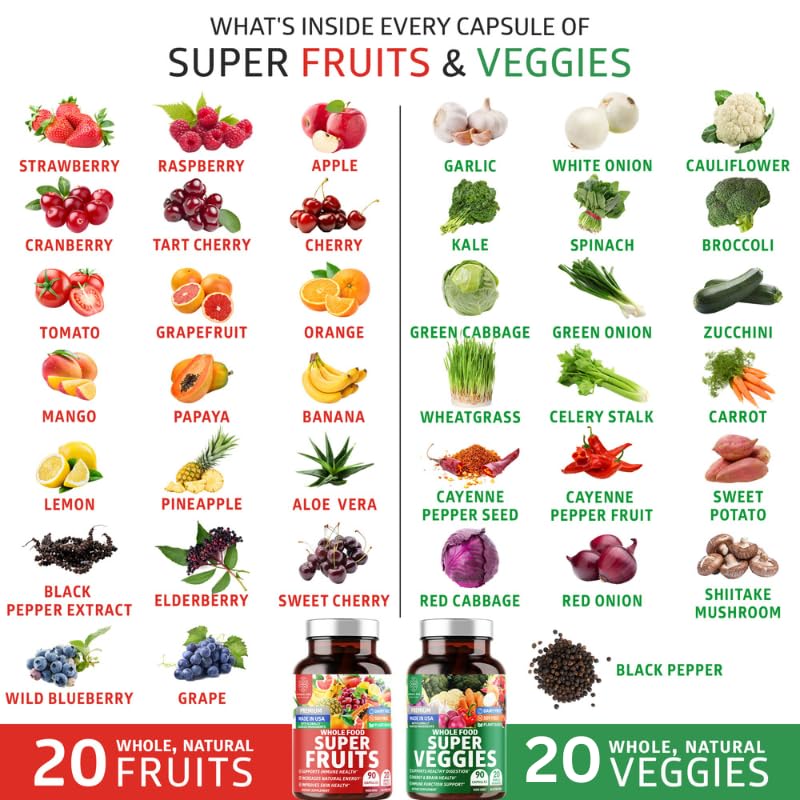4-Pack N1N Premium Super Fruits & Veggies Supplement, 360 Caps, Whole Food & Natural Superfood for Women, Men & Kids - Packed with Aloe Vera, Vitamins & Minerals, Better Than Multivitamins,100% Vegan Number One Nutrition Au supplements