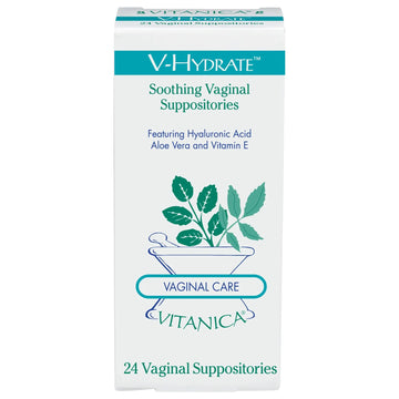 Vitanica V-Hydrate, Hyaluronic Acid Vaginal Suppositories for Comfort and Vaginal Hydration with Aloe Vera and Vitamin E, Hormone-Free & Drug-Free, Vegan, 2 Month Supply, 24 Count Vitanica Au supplements