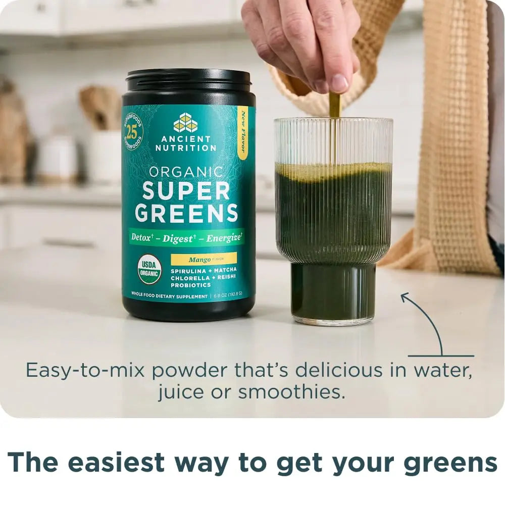 Ancient Nutrition Organic Supergreens Powder, Mango, 25 Servings + Multi Collagen Protein Powder, Vanilla, 60 Servings Ancient Nutrition Au supplements