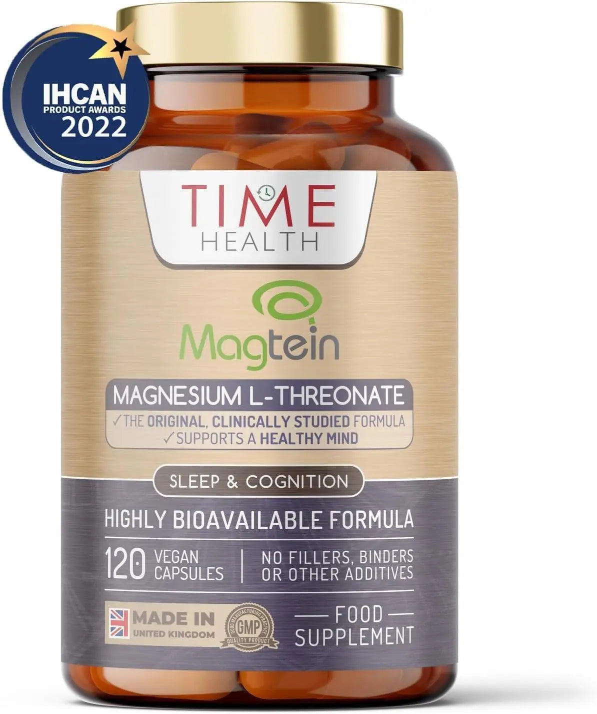 Magtein® Magnesium – 120 Capsules – High Strength 2100mg – Highly Bioavailable Time Health Au supplements