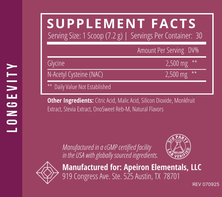 Apeiron Elementals NAC + Glycine Powder - 2500mg - Glutathione Production, Immune Support, & Cellular Energy Apeiron Elementals Au supplements