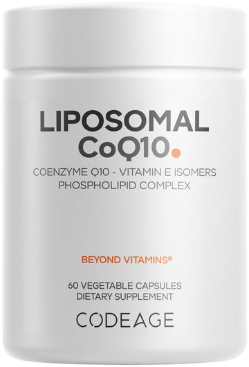 Codeage Liposomal CoQ10 Supplement - 125 mg Coenzyme Q10 with Vitamin E Isomers Tocopherols - 2-Month Supply - 1 Capsule Per Serving - Liposomal Delivery - Vegan, Non-GMO, Gluten-Free - 60 Capsules Codeage Au supplements