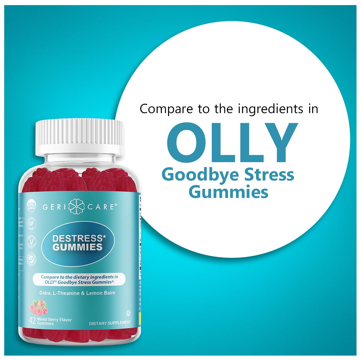 GeriCare DeStress Gummies with GABA, L-Theanine & Lemon Balm Mixed Berry Flavor – 42 Count – Supports Relaxation & Mental Clarity – Non-GMO, Gluten-Free, Vegan GeriCare Au supplements