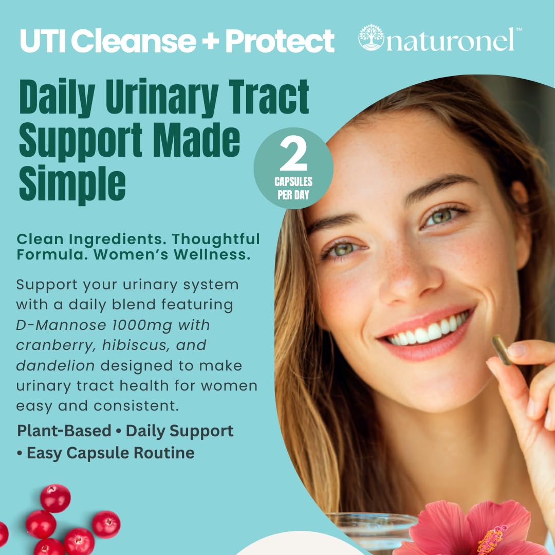 Naturonel UTI Cleanse + Protect – Urinary Tract Support with D-Mannose, Cranberry, Hibiscus & Dandelion | Advanced Formula, Dietary Supplement - Non-GMO, Made in USA, GMP Certified (1) Naturonel Au supplements