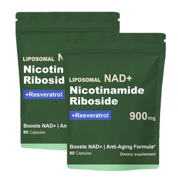 Quackiki NAD Resveratrol Supplement with NAD Nicotinamide Riboside Resveratrol 900 MG, Boost NAD+ for Cellular Health, Anti-Aging, Energy, Focus - 80 Capsules(2Pcs) Quackiki Au supplements