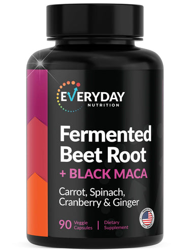EVERYDAY NUTRITION Organic Fermented Beet Root & Black Maca Capsules with Carrot, Spinach, Cranberry & Ginger | Superfood for Energy, Stamina & Wellness | 90 Veggie Capsules | Made in USA EVERYDAY NUTRITION Au supplements