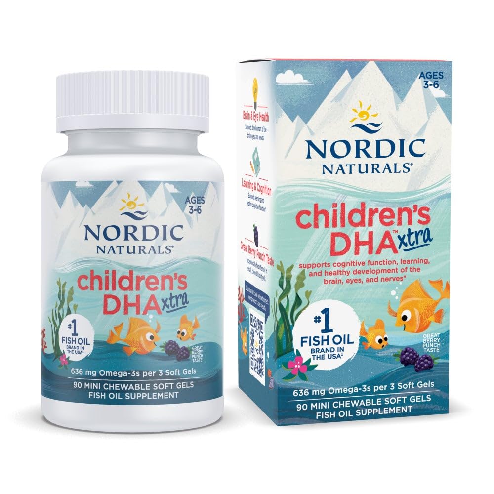Nordic Naturals Children’s DHA Xtra, Berry Punch - 90 Mini Chewable Soft Gels for Kids - 636 mg Omega-3s EPA & DHA - Cognitive & Immune Function, Learning, Social Development - Non-GMO - 30 Servings Nordic Naturals Au supplements