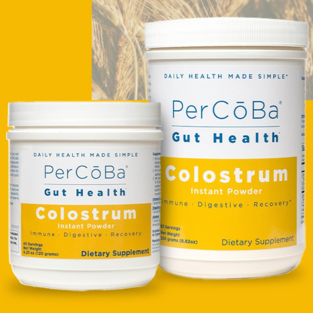 Colostrum Supplement for Gut Health, Bloating, Hair Growth, Muscle Recovery, Immune Support - Unflavored Bovine Colostrum Powder Made in USA, Non-GMO, Gluten Free, 120 Grams Per Serving - 40 Servings PERCOBA Au supplements