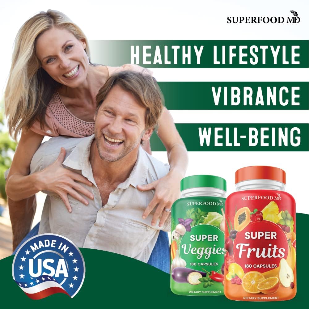 Superfood Fruit and Veggie Supplement - 360 Whole Super Fruit and Vegetable Supplements & Vitamin with Beta-Carotene, Soy Free- 180 Count (Pack of 2) Superfood MD Au supplements