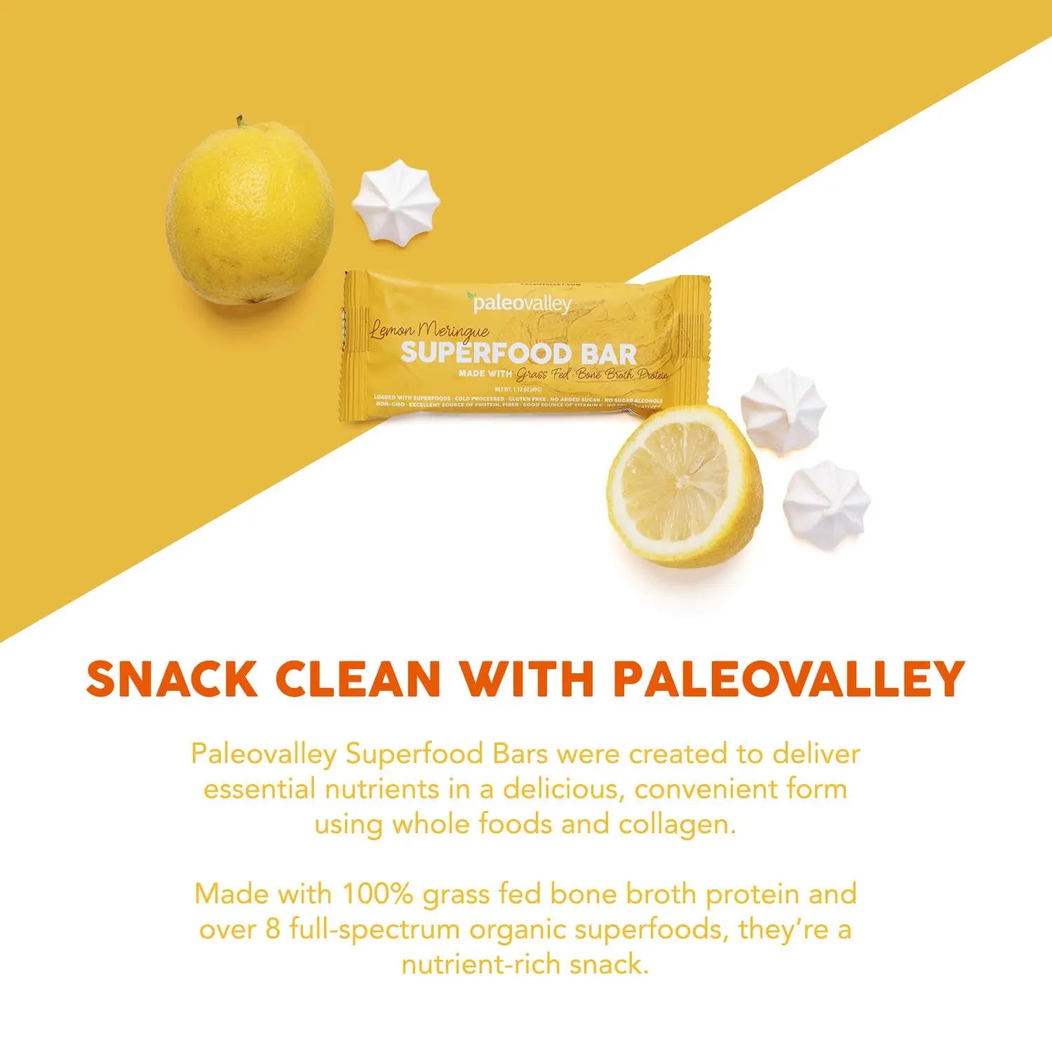Paleovalley Superfood Bars – Lemon Meringue– 10 Pack – 9g Protein per Bar – Gluten-Free, Grain-Free, Paleo, Non-GMO – On-the-Go Snack Paleovalley Au supplements