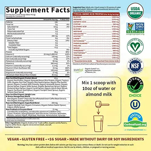 Garden of Life Raw Organic Fit Vegan Protein Powder Coffee, 28g Plant Based Protein Garden of Life Au supplements
