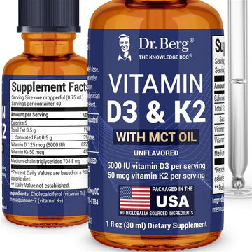 Dr. Berg Maximum Strength Vitamin D3 K2 Liquid Drops with MCT Oil – 5,000 IU Liquid Vitamin D3 with K2 – Supports Strong Bones, Heart, Energy, Immunity, and Overall Vitality* - Unflavored 1 Fl Oz Dr. Berg Nutritionals Au supplements
