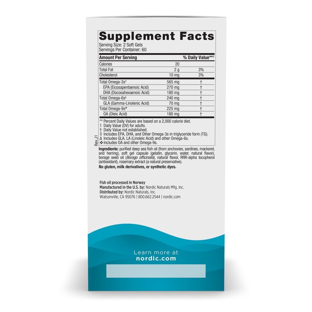 Nordic Naturals Complete Omega, Lemon Flavor - 120 Soft Gels - 565 mg Omega-3 - EPA & DHA with Added GLA - Healthy Skin, Cognition, Positive Mood - Non-GMO - 60 Servings Nordic Naturals Au supplements
