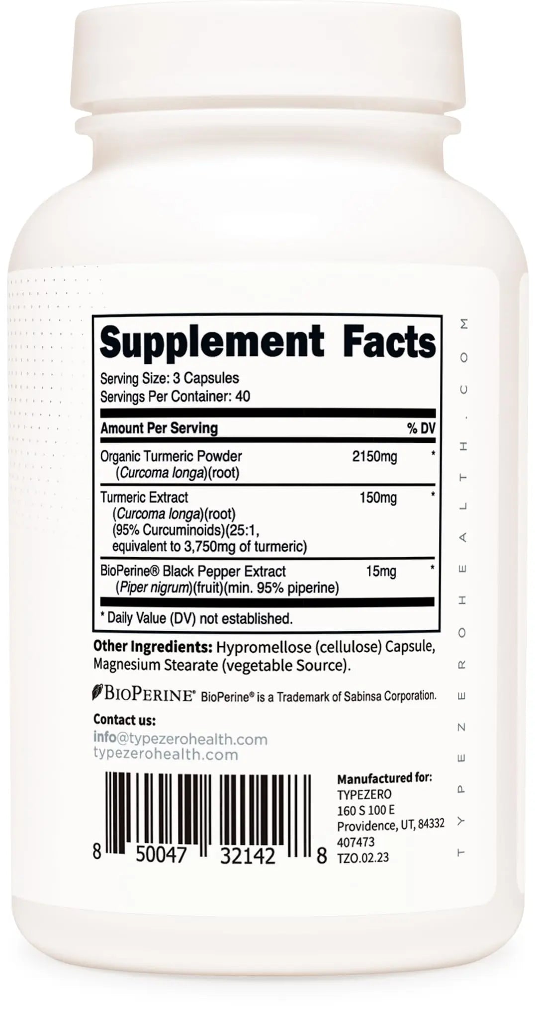 Type Zero Turmeric with Bioperine (120 Capsules) (2300mg per Serving) - GMO Free, Gluten Free, 3rd Party Tested Type Zero Au supplements