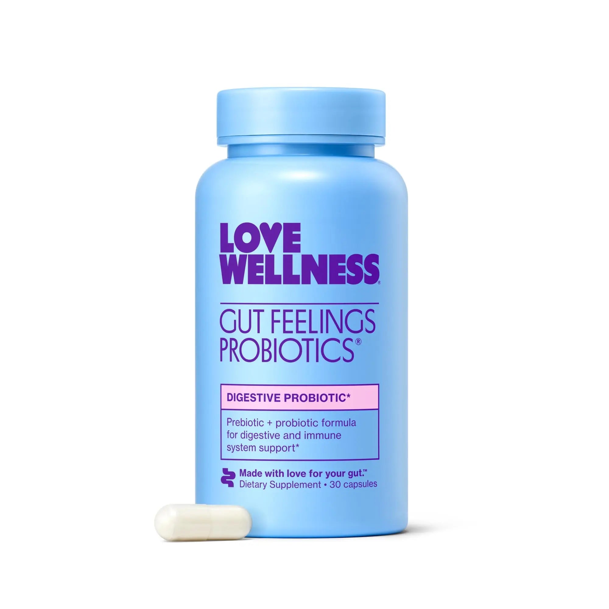 Love Wellness Gut Feelings Probiotic | Gut Health for Women, Digestion Relief & Immune Support Supplement | Womens Probiotic for Gas Relief | 3 Billion CFU | Safe Prebiotic and Postbiotic | 30 Count Love Wellness Au supplements