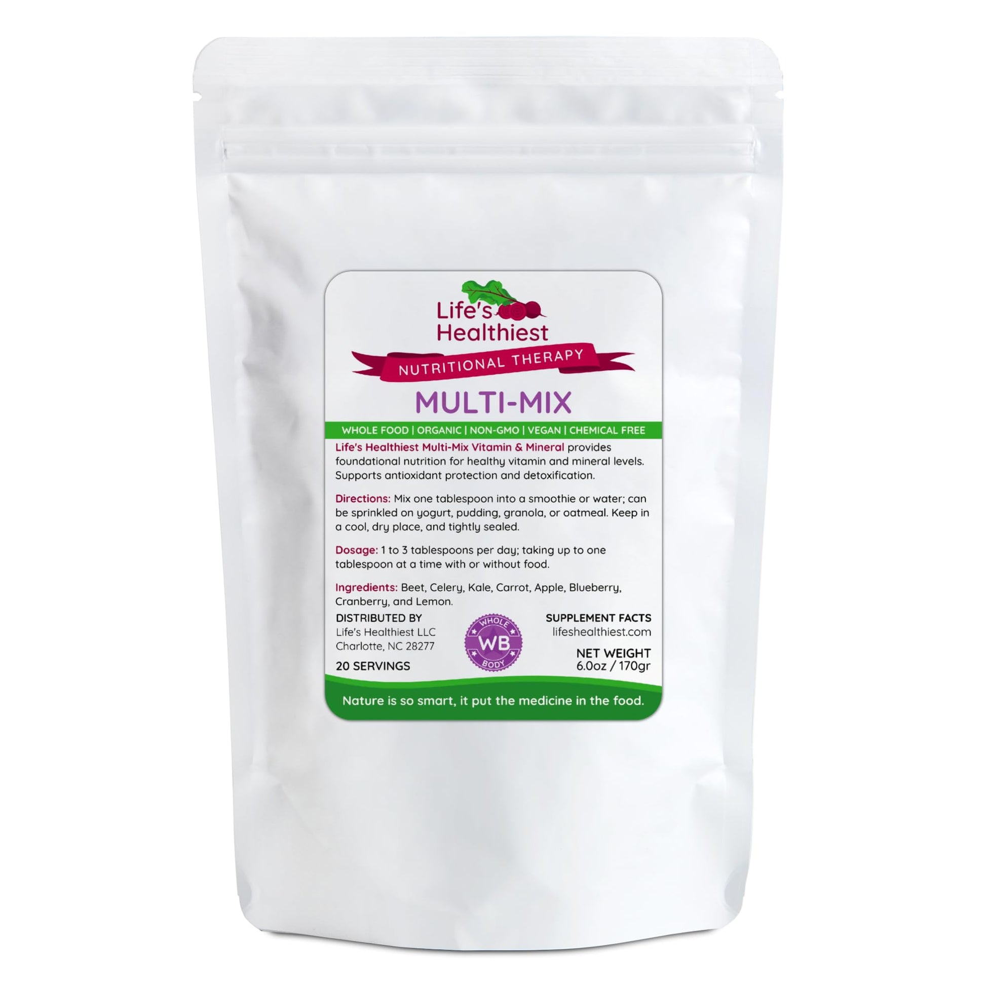 The Beet Lady Life's Healthiest Multi Mix Vitamin & Mineral Whole Food Therapy Blend with Real Fruit & Vegetables. Organic, Plant-Based, Non-GMO. 6 oz The Beet Lady Au supplements