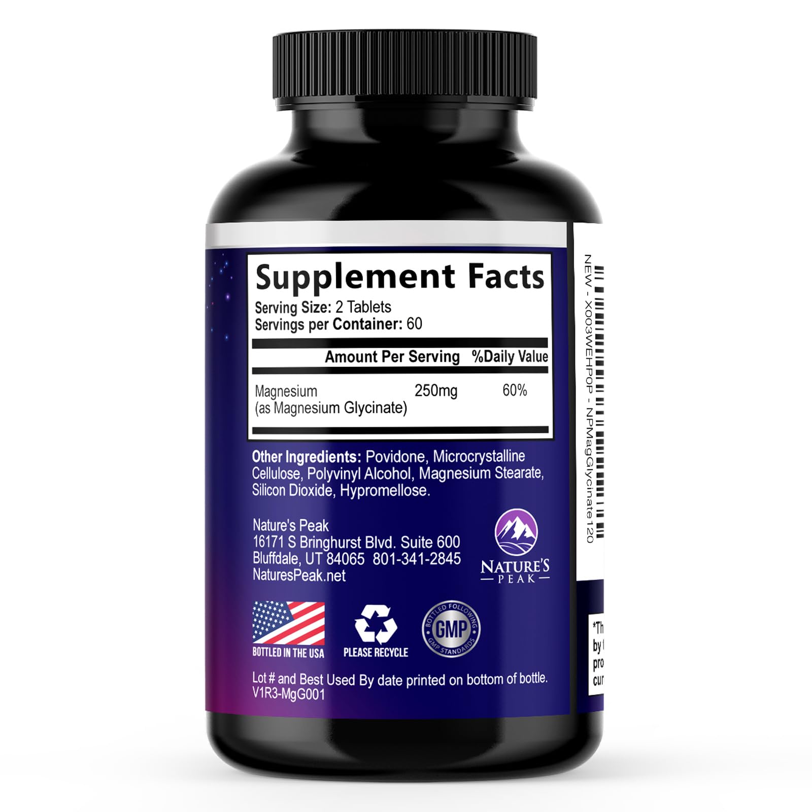 Magnesium Glycinate Supplement 250mg - 100% Chelated & Purified - to Support Sleep, Heart Health, Muscles, & Bone Strength - Best Absorption Magnesium Glycinate Capsules, Bottled in USA - 120 Tablets Nature's Peak Au supplements