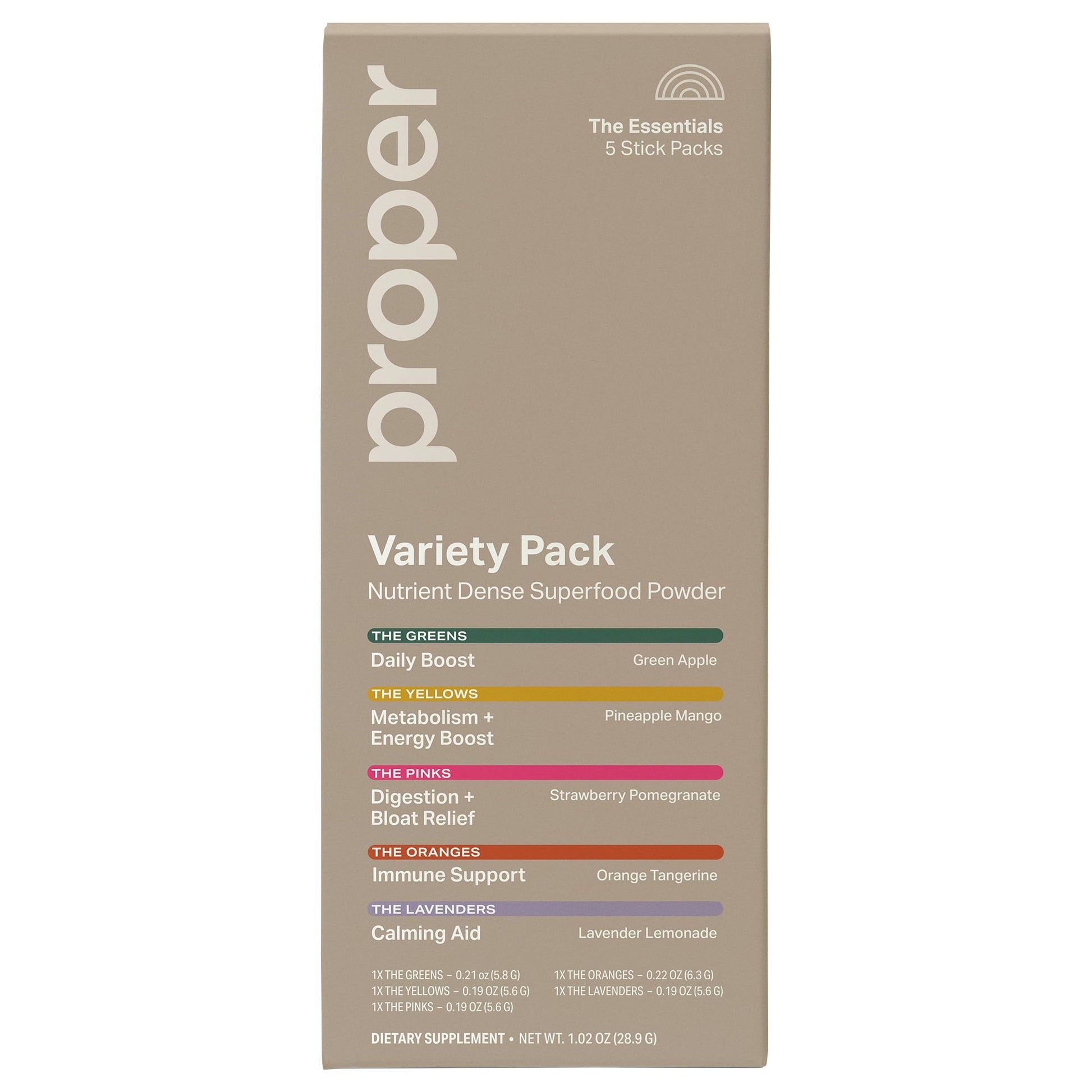 Proper The Essentials Super Foods Powder 5-Stick Variety Pack - Super Greens, Gut Health, Metabolism & Energy, Calm Magnesium Powder & Immune Support Supplement Packs Proper Au supplements