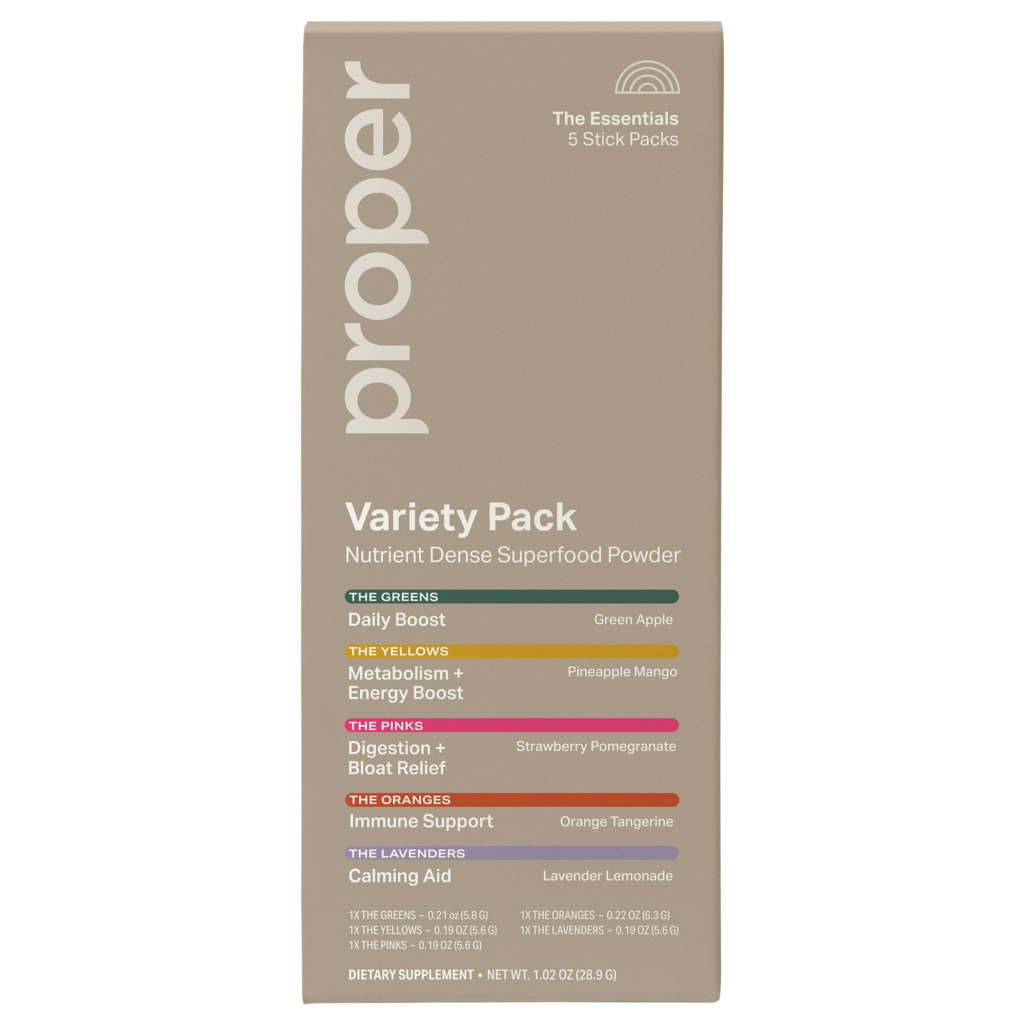 Proper The Essentials Super Foods Powder 5-Stick Variety Pack - Super Greens, Gut Health, Metabolism & Energy, Calm Magnesium Powder & Immune Support Supplement Packs Proper Au supplements
