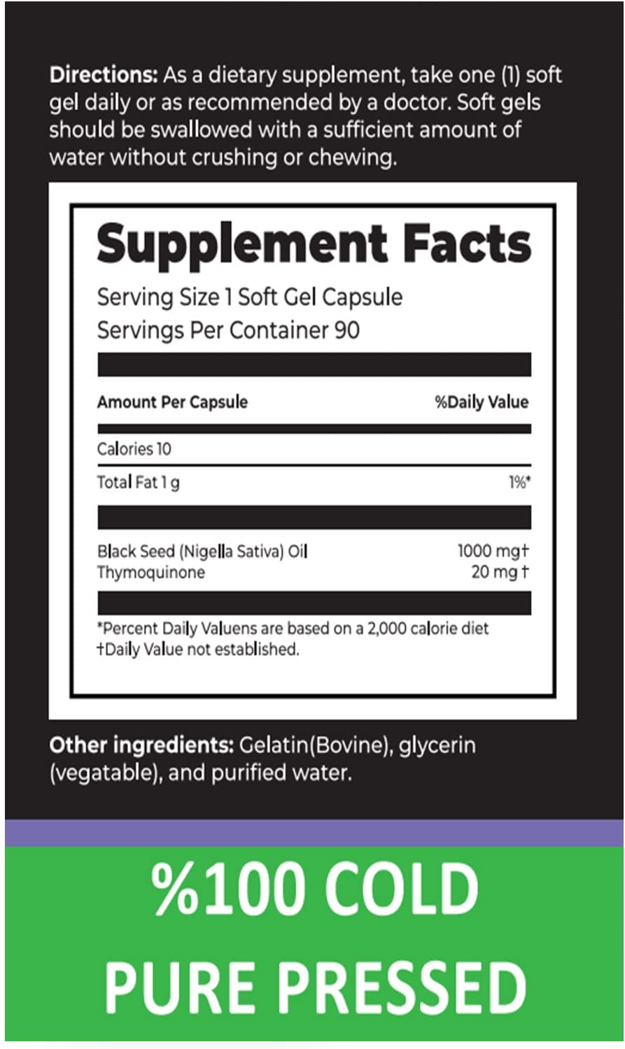 aromel Black Seed Oil Capsules, 90 Days Supply, 2% Thymoquinone, Non-GMO aromel Au supplements