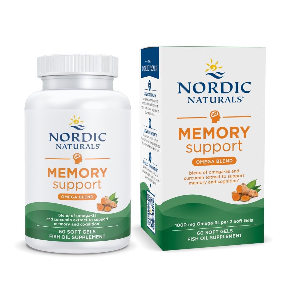 Nordic Naturals Memory Support with Curcumin - 60 Soft Gels - 1000 mg Omega-3 + 400 mg Optimized Curcumin - Memory, Cognition - Contains Phosphatidylcholine & Huperzine A - Non-GMO - 30 Servings Nordic Naturals Au supplements