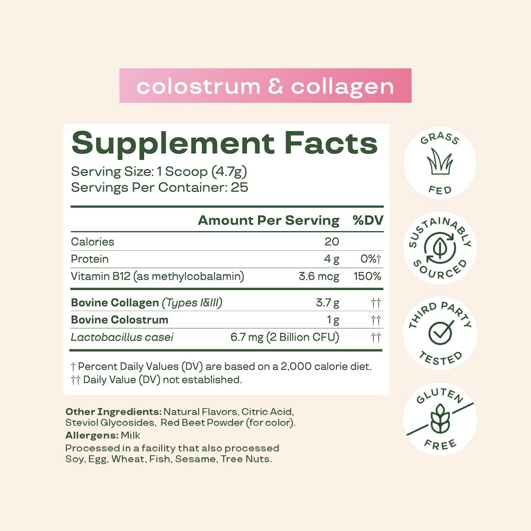 Bloom Nutrition Bovine Colostrum Powder with Vitamin B-12 for Gut Health, Immune Support, Hair Growth & Beauty Supplement | Strawberry, 25 Servings Bloom Nutrition Au supplements